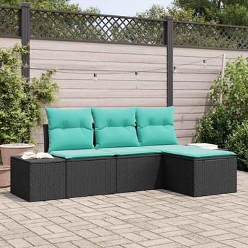 vidaXL Bankstel 4 st Zwart [Synthetisch]: Poly Riet, Tuin en Terras, Verzenden, Nieuw