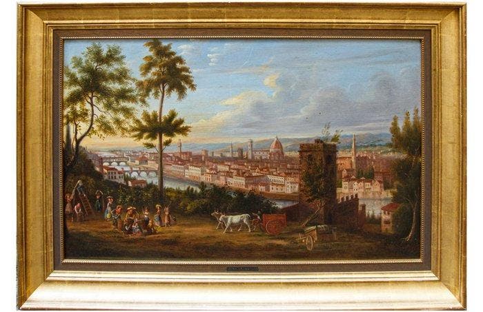 Gabriele Carelli (1820-1900) - Veduta di Firenze, Antiquités & Art, Art | Peinture | Classique