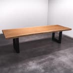 Boomstamtafel, Eettafel 310x110 massief hardhout, metaalpoot, Huis en Inrichting, Tafels | Eettafels, Overige houtsoorten, Robuust Modern