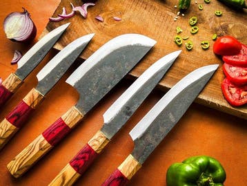 Keukenmes - Kitchen knife set - Handgemaakt Pakka-hout en, Antiek en Kunst