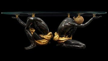 Middentafel - Glas, Goud, Hout - Twee knielende,, Antiek en Kunst