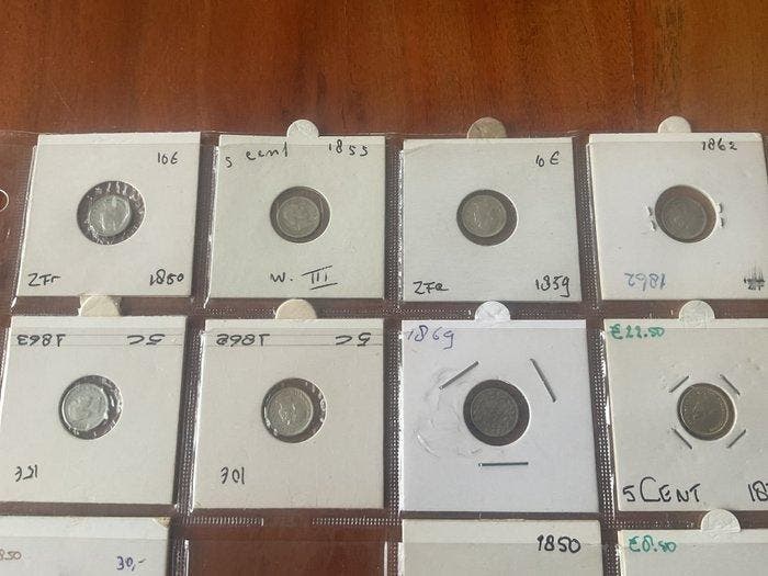 Nederland. 5 Cents 1850-1876 ( 17 stuks) (Zonder, Postzegels en Munten, Munten | Nederland