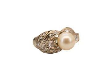Ring - 18 karaat Witgoud - Parel en diamanten, Nieuw