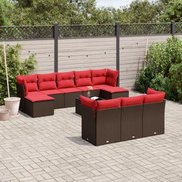 vidaXL 11-delige tuinbankset met kussens, bruin polyrotan, Verzenden