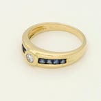 Bague - 18 carats Or jaune - Diamant - Saffier., Nieuw