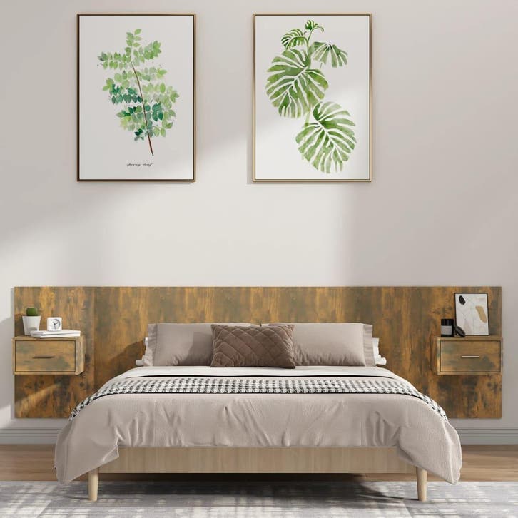 vidaXL Hoofdbord met kastjes bewerkt hout gerookt, Maison & Meubles, Chambre à coucher | Lits, Envoi