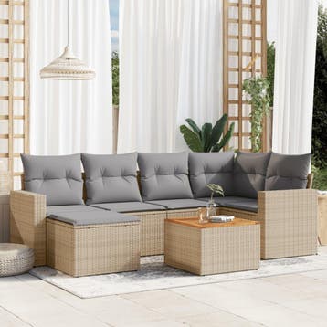 vidaXL 7-delige Loungeset met kussens poly rattan gemengd, Verzenden, Loungeset