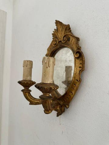 Spiegel - Hout, bladgoud - Kleine ventilator met bladgoud