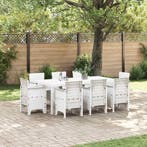 vidaXL Tuin Eettafel Set 9 pcs Wit Polypropyleen, Verzenden, Nieuw