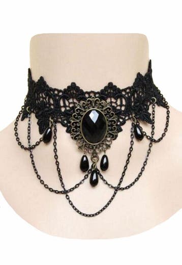 KIMU® Choker Ketting Zwart Kant Kraaltjes Kanten Zwarte Coll, Ophalen of Verzenden
