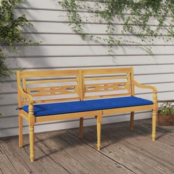 vidaXL Bankje Batavia met koningsblauw kussen 150 cm massief, Tuin en Terras, Verzenden, Nieuw