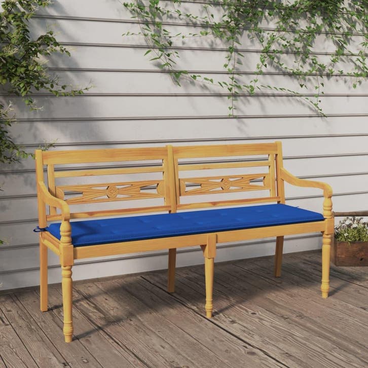 vidaXL Bankje Batavia met koningsblauw kussen 150 cm massief, Tuin en Terras, Tuinsets en Loungesets, Nieuw, Verzenden