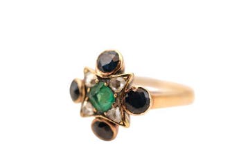 Ring - 19.2 kt. Geel goud - Diamanten, smaragden, saffieren, Nieuw
