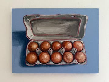 Cansu Rossi - Eggs on Blue - Oil painting