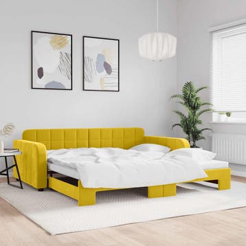 vidaXL Slaapbank met onderschuifbed 100x200 cm fluweel geel, Verzenden, Nieuw