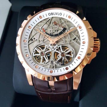 Oblvlo - Twin Balance - Automatic - Power Reserve - Gold -