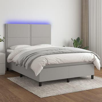vidaXL Boxspring met matras en LED stof lichtgrijs 140x200, Verzenden