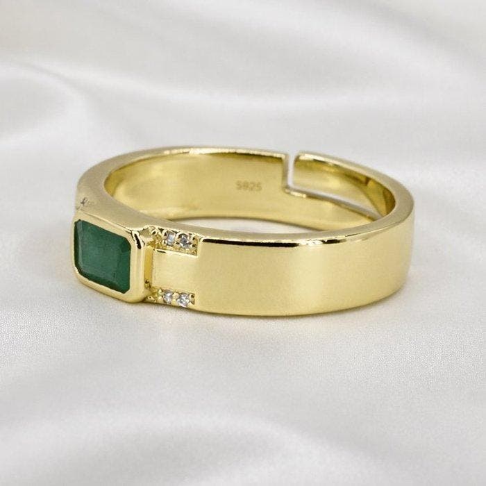Zonder minimumprijs - Ring Verguld Smaragd - Diamant - 18k, Handtassen en Accessoires, Ringen