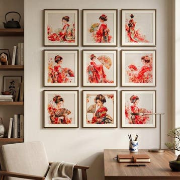 AA187 - Decoratieve stof - Galerij van vrouwelijke gezichten, Antiek en Kunst