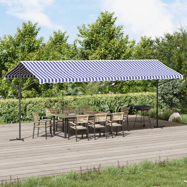 vidaXL Luifel vrijstaand 600x300 cm stof en staal blauw en, Tuin en Terras, Parasols, Nieuw, Verzenden