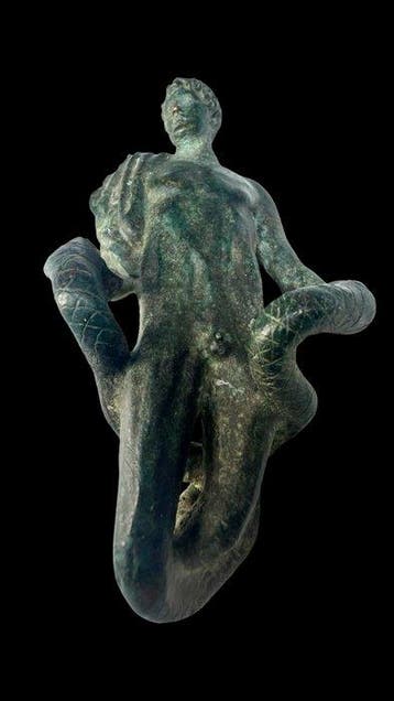 Oud-Romeins Brons Beeldje van een Griekse reus met, Antiek en Kunst