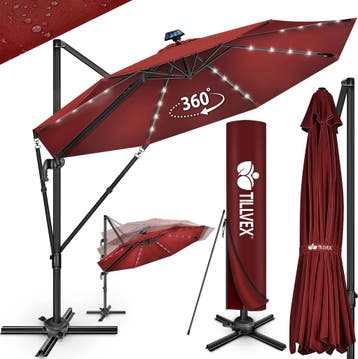 tillvex® Premium Aluminium Parasol Ø300 cm Rood + Hoes & Win, Verzenden, Nieuw