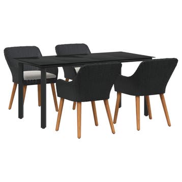 vidaXL Tuin Eettafel Set 5 st Zwart poly rattan, Verzenden, Nieuw