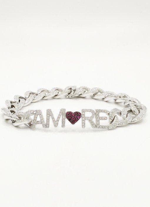 Armband - 18 karaat Witgoud Diamant (Natuurlijk) - Robijn, Handtassen en Accessoires, Armbanden
