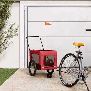 vidaXL Hondenfietstrailer oxford stof en ijzer rood en zwart, Verzenden, Nieuw