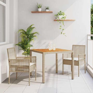 vidaXL Tuin Eettafel Set 3 st Beige poly rattan, Verzenden