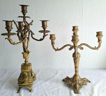 Kandelaar (2) - Messing, Brons - Rococo / Louis XV stijl