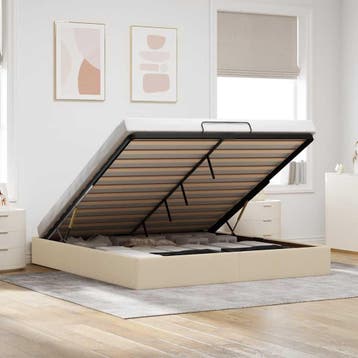 vidaXL Bedframe zonder matras 160x200 cm stof crèmekleurig, Maison & Meubles, Verzenden