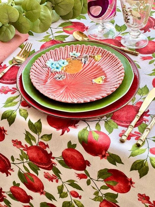 Geweven tafelkleed met bosbessen voor ruime tafels. -, Antiek en Kunst, Antiek | Tapijten, Tafelkleden en Textiel