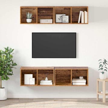 vidaXL Tv-meubelset 4 st Oud Hout Bewerkt hout, Verzenden