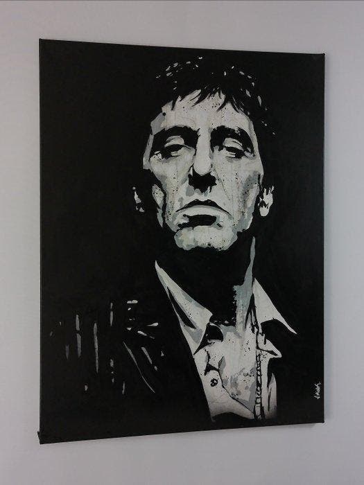 Scarface - Tony Montana - Al Pacino - Handpainted painting,, Collections, Cinéma & Télévision