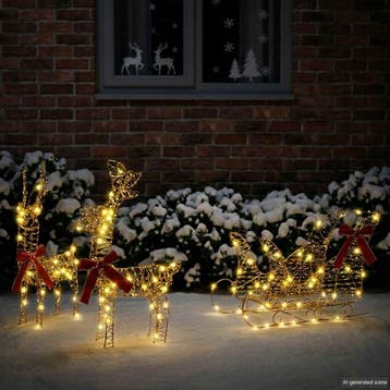 vidaXL Rendier Trek Slede 160 LEDs Warmwit 30 x 12 x 55 cm, Verzenden, Nieuw