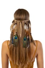 Hoofdband Veren Bruin Pauwenogen Ibiza Hippie Indiaan Haarba, Ophalen of Verzenden, Nieuw