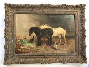Henry Schouten (1860 - 1927) - Twee Paarden - Olieverf