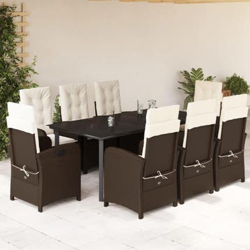 vidaXL 9-delige Tuinset met kussens poly rattan bruin, Verzenden, Nieuw, Tuinset