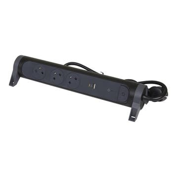 Premium USB A+C-stopcontactstrip 3 poorten 1,5m zwart, Verzenden, Nieuw