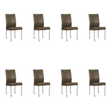 Set van 8 Leren eetkamerstoelen Comfort met wieltjes -, Ophalen of Verzenden