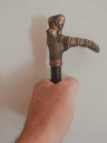 Wandelstok - hout brons - Defensie 1930