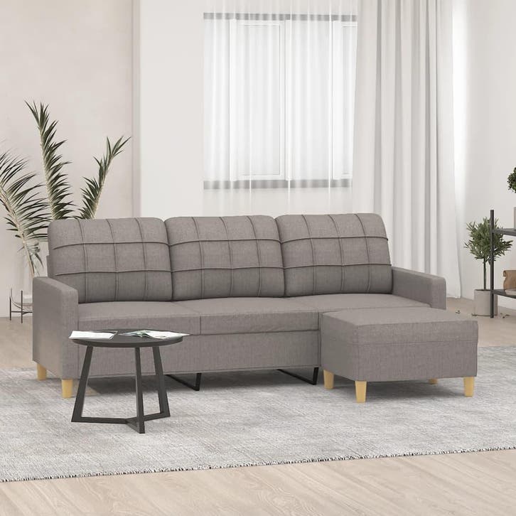 vidaXL Driezitsbank met voetenbank 180 cm stof taupe, Huis en Inrichting, Zetels | Zetels, Nieuw, Verzenden