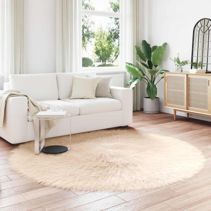 vidaXL Tapijt van imitatie schapenvacht TAFALLA Beige Ø 160, Maison & Meubles, Ameublement | Tapis & Moquettes, Envoi