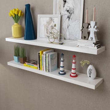 vidaXL Wandplanken MDF zwevend voor boeken/dvd wit 2 st, Verzenden
