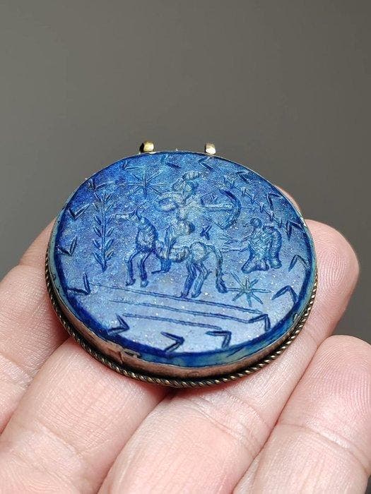 Zilverplating - Replica Hanger - lapis lazuli-zegel (Zonder, Handtassen en Accessoires, Antieke sieraden