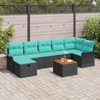 vidaXL Tuinbank Set met kussen met opslag 8 pcs Zwart Poly, Verzenden, Nieuw