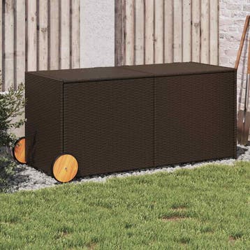vidaXL Tuinbox met wielen 283 L poly rattan bruin, Verzenden