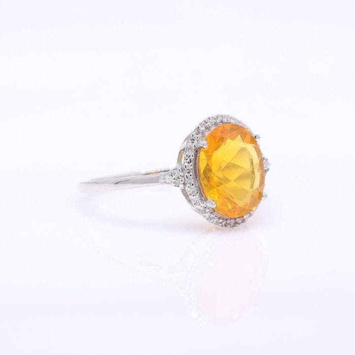Zonder minimumprijs - Ring Platina - 1.87ct. tw. Vuuropaal -, Handtassen en Accessoires, Ringen