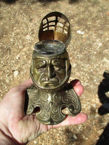 Encrier - Heaume, chevalier Renaissance, Métal vers 1900